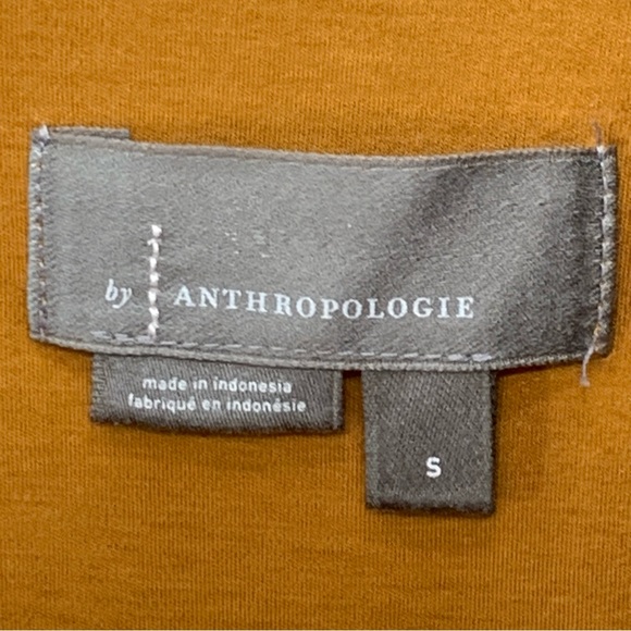 By Anthropologie Women Size S Mustard Lace Trim Top Blouse V-Neck Short Sleeve - Picture 4 of 11